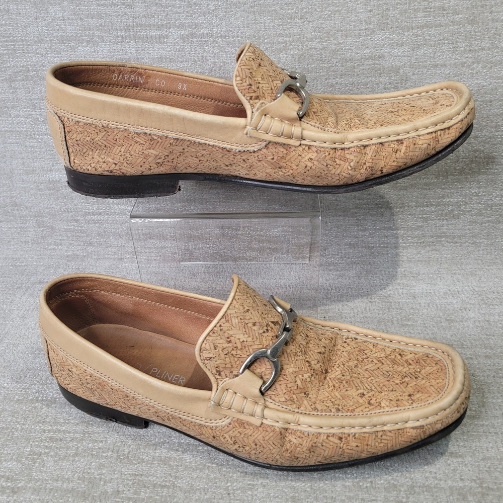 Donald Pliner Darrin CO Mens 9.5 Woven Cork Leather Bit Loafers Tan Italy